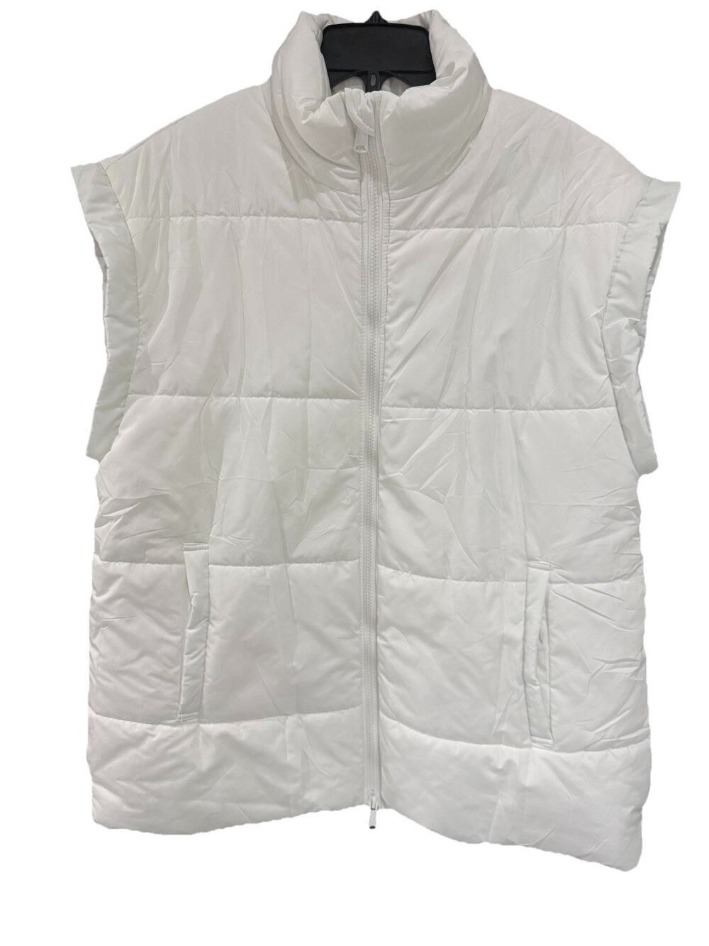 White Quilted Puffer Vest Zipper Women’s Bright White XL W/Pockets